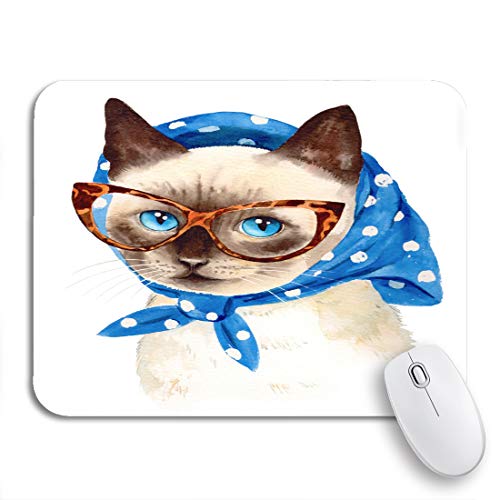 Gaming Mauspad Süße Katzendame Im Kopftuch Retro 1950 Aquarell Button Klein Mousepad Tragbar wasserdichte Office Mauspad, Für Computer, Homeoffice, 25 x 30cm von Generic