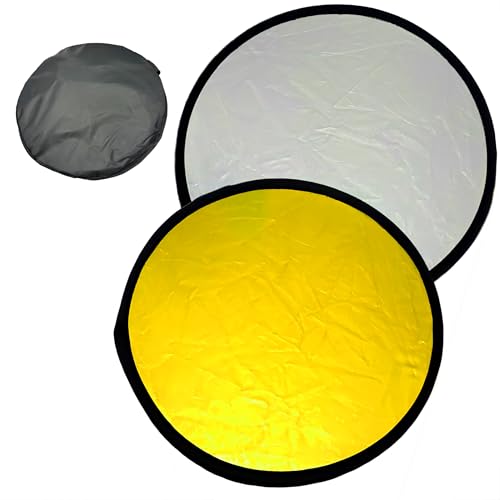 2 in1 Reflector Scheibenreflektor 60cm Rund Fotografie Licht Reflektor Gold Silber Fotoreflektor Foto Reflektorreflektor Lichtreflektor für Portrait Foto Selfie Hochzeitsfotografie von Generic