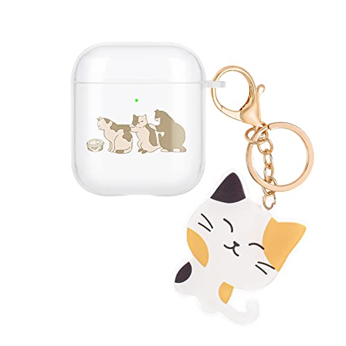 Generic Hülle Kompatibel mit Airpods 1 & 2, Klare Niedliche Cartoon-Katze, Weiche TPU-Airpod-Hülle mit Kitty-Schlüsselanhänger, Tragbares AirPods-Zubehör, Stoßfeste Schutzhülle für Airpods 1/2 von Generic