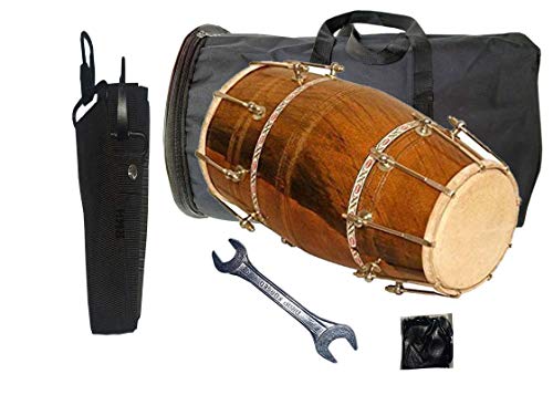 Generic Riesiger Korb 1072 – Braun Mangoholz Dholak, Trommel mit Kit Tragetasche und Stimmschlüssel von Generic