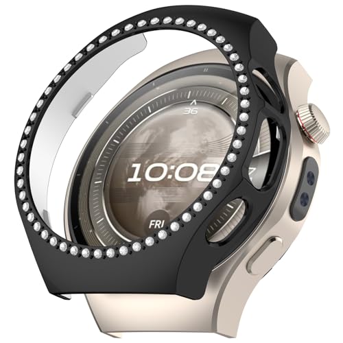 Glitzer Diamanten Hülle für Huawei Watch 5 42mm Schutzhülle, Hart PC Stoßstange Case Bling Gehäuse Smartwatch Cover für Frauen Mädchen,kein Folie (Schwarz) von Generic