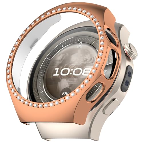 Glitzer Diamanten Hülle für Huawei Watch 5 46mm Schutzhülle, Hart PC Stoßstange Case Bling Gehäuse Smartwatch Cover für Frauen Mädchen,kein Folie (Roségold) von Generic
