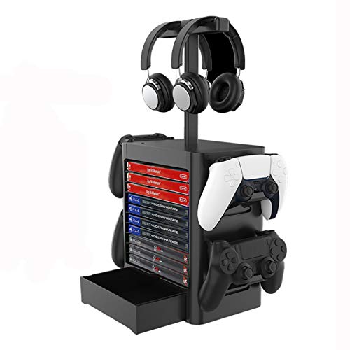 HUAYUWA Game-Speicherturm (schwarz), passend für Playstation 5, Controller, multifunktionales Headset, Kartusche, Disc, Lagerregal, kompatibel mit PS5/PS4/Xbox One/Nintendo Switch von Generic