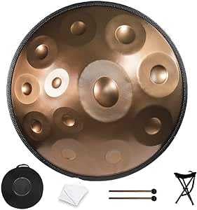 Handpan Drum in D Minor, 440 Hz/432 Hz mit 22 Zoll Durchmesser - Profi Handtrommel mit 9/10/12 Noten - Stahlschlaginstrument mit Tasche, ideal für Musiker von Generic