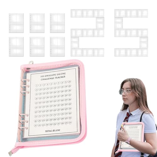 Herausforderungsmappe mit 100 Umschlägen, Spar-Herausforderungsmappe mit 100 Umschlägen - Sparherausforderungsmappe, Geldumschlag-Challenge-Set, Budgetordner zum Sparen von Geld für Handwerker von Generic