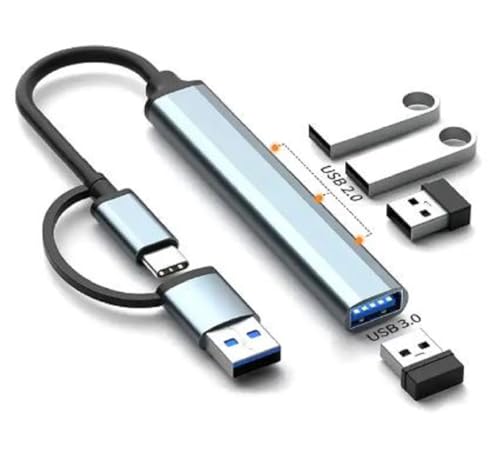 High-Speed USB 3.0 Hub - 4-Port mit Typ-C, 5Gbps Übertragung, kompaktes 20cm Kabel, leicht (40g) - Ideal für Notebooks, PCs, Flash-Laufwerke - 5-in-1 Multiport-Konverter-Verlängerungskabel von Generic