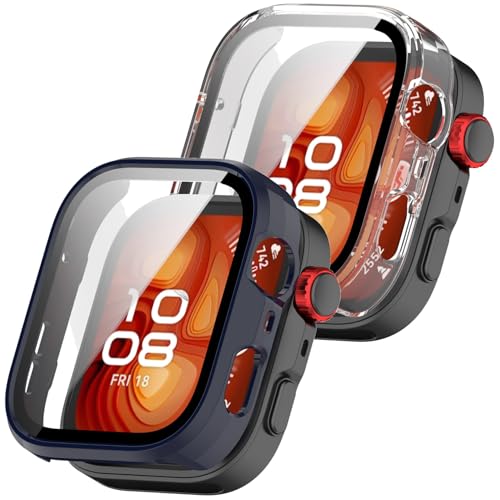 Hülle Kompatibel mit Huawei Watch Fit 4 Pro Schutzhülle,2 Stück Hard PC Bumper Shell Ultradünne Stoßfest Schutz Case Cover Vollständige Abdeckung Schutzhülle (Blau+Klar) von Generic