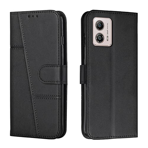 Hülle Kompatibel with Motorola Moto G73, Moto G73 PU Leder Wallet Ständer Case, Handyhülle Schutzhülle Magnetisch Lederhülle Slot [Stand Function] [Card Slots] für Motorola G73 Schwarz von Generic