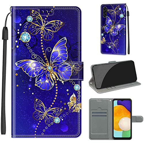 Hülle Kompatibel with Samsung Galaxy A04S/ A13 5G, PU Leder Wallet Ständer Case, Handyhülle Schutzhülle Protective Case Blauer Schmetterling von Generic