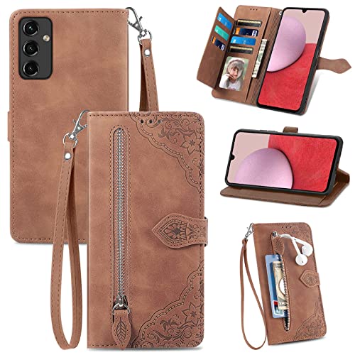 Hülle Kompatibel with Samsung Galaxy A04S/ A13 5G，Samsung Galaxy A04S/ A13 5G Flip Wallet Shockproof Magnetic [Stand Function] [Card Slots] Flip Handyhülle für Samsung Galaxy A04S/ A13 5G Braun von Generic
