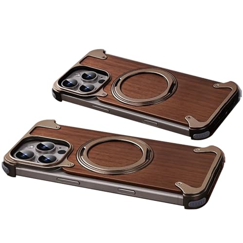 Hülle aus Walnussholz für iPhone 16 Pro Max, Metall Rahmenlos mit 360° drehbarem Ringständer, kompatibel mit MagSafe, Fallschutz in Militärqualität (Desert Titanium, iPhone 16 Pro Max) von Generic