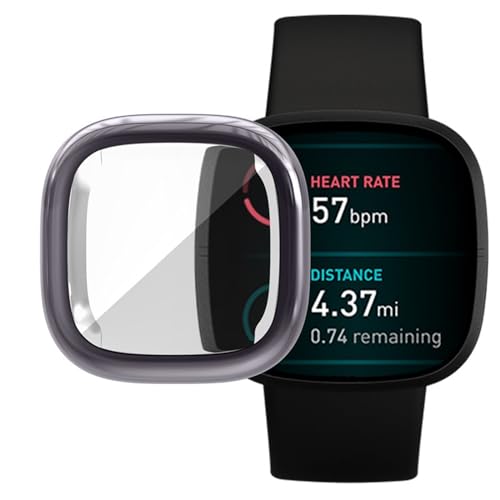 Hülle mit Displayschutz Kompatibel mit Fitbit Versa3/Sense, Schutzhülle Leicht Weiche Silikon Ultradünne TPU Case Kompatibel für Fitbit Versa3/Sense Smartwatch (Grau) von Generic