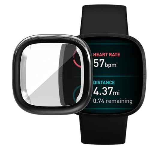 Hülle mit Displayschutz Kompatibel mit Fitbit Versa3/Sense, Schutzhülle Leicht Weiche Silikon Ultradünne TPU Case Kompatibel für Fitbit Versa3/Sense Smartwatch (Schwarz) von Generic
