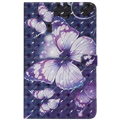 JIan Ying Galaxy Tab E 9.6" SM-T560 Hülle, 3D Mustern Book Style PU Leder Full Body Schutzhülle Shell mit Auto Sleep/Wake Für Samsung Galaxy Tab E 9.6" SM-T560 SM-T561 Tablet (Violette Schmetterlinge) von Generic