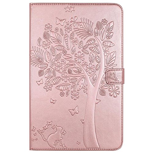 JIan Ying Galaxy Tab E 9.6 Schutzhülle,Blumen und Kratzbaum Muster Flip PU Leder Hülle für Samsung Galaxy Tab E 9,6 Zoll sm-t560 sm-t561 Rose Gold cat Tree von Generic