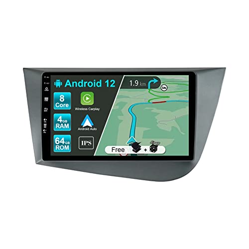 JOYX Android 12 IPS Autoradio Passt für Seat Leon MK2 (2005-2012) - 4G+64G - Eingebaut DSP/Carplay/Android Auto - LED Kamera + MIC - 9 Zoll 2 Din - Lenkradsteuerung WiFi DAB 360-Camera Fast-boot 4G BT von Generic