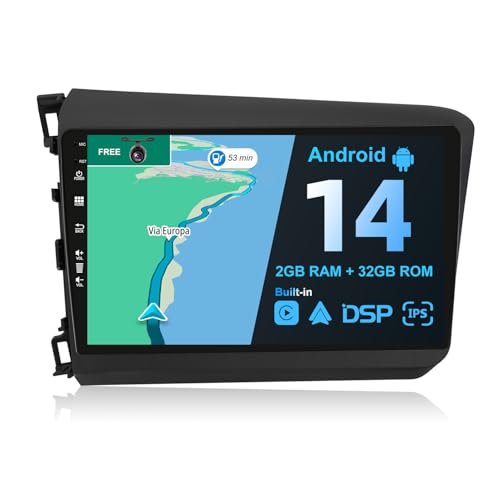 JOYX Android 13 IPS Autoradio Passt für Honda Civic (2012-2015) - Eingebautes CarPlay Android Auto - KOSTENLOS Rückfahrkamera - 2G+32G - 9 Zoll 2 Din - DAB Lenkradsteuerung Fast-boot WIFI 4G DSP BT5.0 von Generic