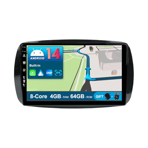 JOYX Android 13 IPS Autoradio Passt für Mercedes-Benz Smart (2014-2020) - 4G+64G - Eingebaut DSP/Carplay/Android Auto - Kamera + MIC - 9 Zoll 2 Din - Lenkradsteuerung WiFi DAB 360-Kamera Fast-boot AHD von Generic