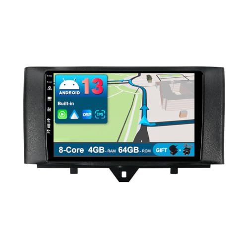 JOYX Android 13 IPS Autoradio Passt für Mercedes Benz Smart Fortwo (2011-2015) - 4G+64G - Eingebaut DSP/Carplay/Android Auto - Kamera + MIC - 9 Zoll 2 Din - Lenkradsteuerung WiFi DAB 360-Cam Fast-boot von Generic