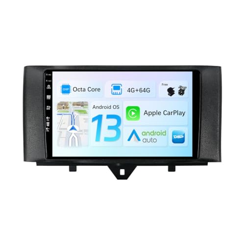 JOYX Android 13 IPS Autoradio Passt für Mercedes Benz Smart Fortwo (2011-2015) - 4G+64G - Eingebaut DSP/Carplay/Android Auto - Kamera + MIC - 9 Zoll 2 Din - Lenkradsteuerung WiFi DAB 360-Cam Fast-boot von Generic