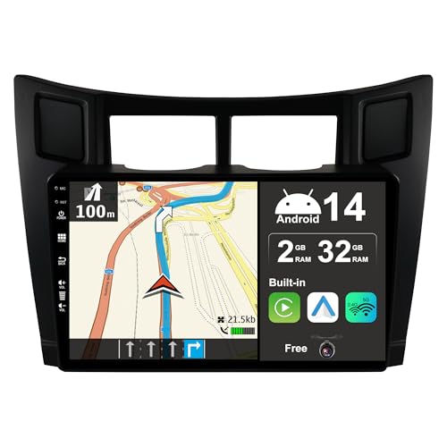 JOYX Android 13 IPS Autoradio Passt für Toyota Yaris (2005-2011) - Eingebautes CarPlay Android Auto - KOSTENLOS Rückfahrkamera - 2G+32G - 9 Zoll 2 Din - DSP DAB Lenkradsteuerung WiFi Fast-Boot 4G BT von Generic