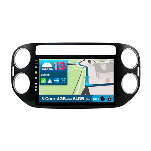 JOYX Android 13 IPS Autoradio Passt für VW Tiguan 1 NF (2006-2017) - [4G+64G] - Eingebaut DSP/Carplay/Android Auto - Kamera + MIC - 9 Zoll 2 Din - Lenkradsteuerung WiFi DAB 360-Camera Fast-boot AHD 4G von Generic