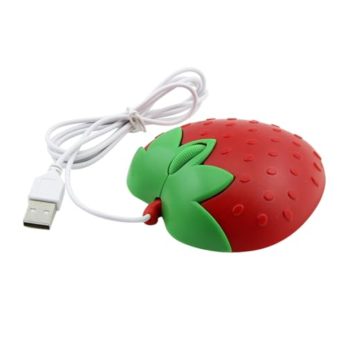 Kabelgebundene USB-Maus, niedliche Obst-Erdbeerform, kabelgebundene Maus, tragbare optische Mäuse, Cartoon-Computermaus, 3 Tasten, für Laptop, Desktop, PC, Notebook (Erdbeere, Rot) von Generic