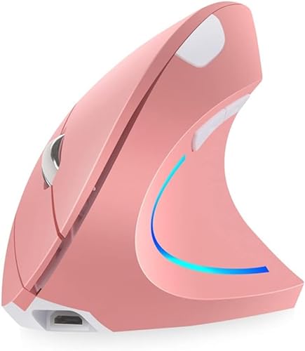 Kabellose Maus, 2,4 GHz, ergonomische Maus, vertikal, Bluetooth, mit 4 verstellbaren DPI, 800/1200/1600/2400, 6 Tasten, Prävention von Maus-Syndrom und Epicondylite, mit PC, Desktop und Mac (Rosa) von Generic