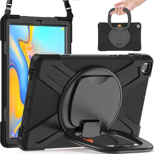 Kompatibel mit Samsung Galaxy Tab A 10.1 Hülle 2019 (SM-T510/T515) Stoßfeste Schutzhülle 360 Grad drehbar Multifunktions-Griff Ständer + Schultergurt Stabile Schutzhülle (Schwarz Grau) von Generic