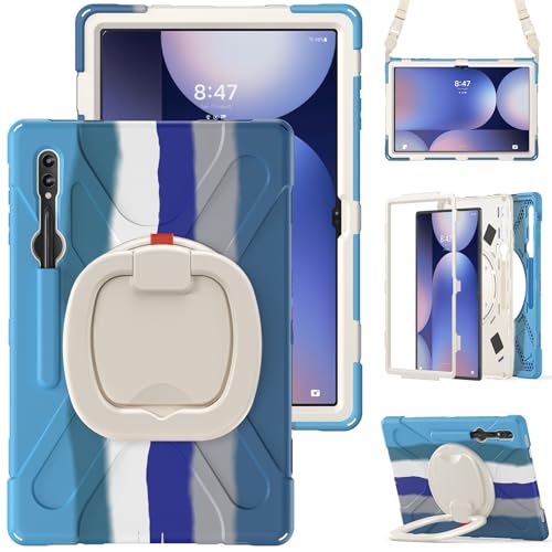 Kompatibel mit Samsung Galaxy Tab S10 Ultra 14,6 Zoll 2024 X920,360 Grad drehbarer Multifunktions-Griff Ständer + Schultergurt Stabile Schutzhülle (Bunt Blau) von Generic