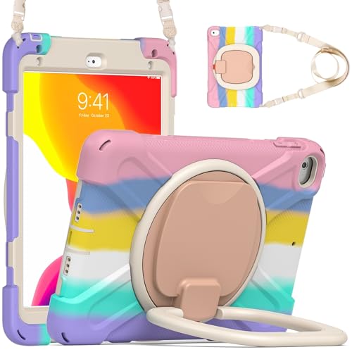 Kompatibel mit iPad Mini 4/Mini 5 7,9 Zoll (2015/2019), 360 Grad drehbarer Multifunktions-Griff Ständer + Schultergurt, stabile Schutzhülle (buntes Rosa) von Generic