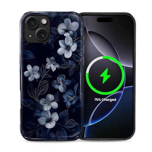 Kompatibel mit iPhone 14 Hülle, Hybrid-Hülle, 2-lagig, magnetisch, kompatibel mit MagSafe, stoßfest, kratzfest, für Mädchen, Frauen, Jungen, Männer, Marineblau mit Blumenmuster für iPhone 14 Kompatibel mit iPhone 14 Hülle, Hybrid-Hülle, 2-lagig, magnetisch, kompatibel mit MagSafe, stoßfest, kratzfest, für Mädchen, Frauen, Jungen, Männer, Marineblau mit Blumenmuster für iPhone 14 von Generic