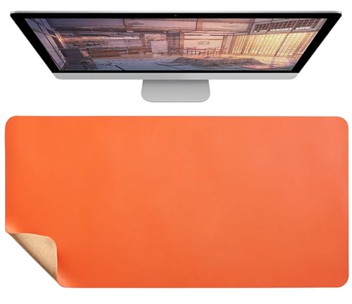Kork Schreibtischunterlage 80x40cm, Multifunktionales Doppelseitige Mauspad, Wasserfeste Büro Schreibtischunterlage aus Leder(Orange,80x40cm) von Generic
