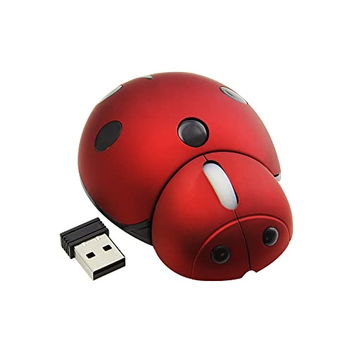 Ladybug Kabellose Maus, niedliches Tier, schnurlose Mini-Maus, 3000 DPI, tragbare optische Maus für PC, Laptop, Computer, Desktop, kleine Maus mit USB-Empfänger, Geschenk für Kinder, Rot von Generic