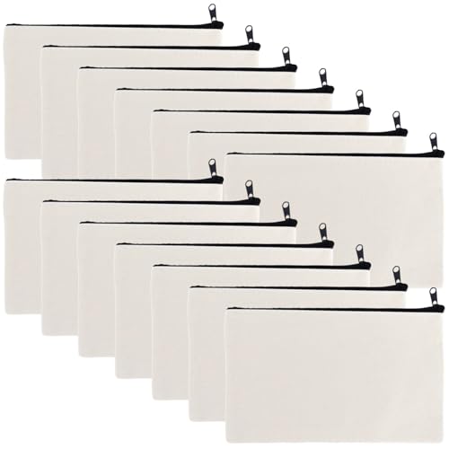 Leinen-Reißverschlusstaschen, blanko, 10,2 x 20,3 cm, Beige mit schwarzen Reißverschlüssen, für Bastelarbeiten und Reiseorganisation, 50 Stück von Generic