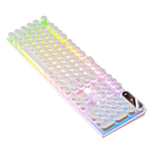 Leuchtende Tastatur | Bunte Tastatur mit Hintergrundbeleuchtung | Ästhetische mechanische Schreibmaschine | Runde Tastenkappen, 104 Tasten, spritzwassergeschützte farbige Gamer-Tastaturen, geeignet von Generic