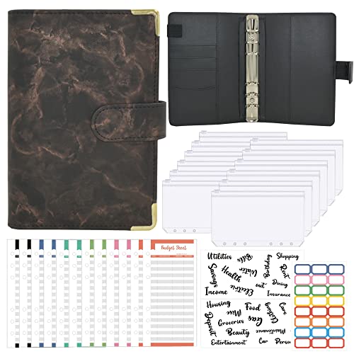 LinYesh A6 Ring Binder Budget Planner: Loose Leaf Notebook with Clear Plastic Pockets and Cash Budget Sheets Label Stickers Money Saving Binder Wallet Cash Stuffing, Marble von Generic