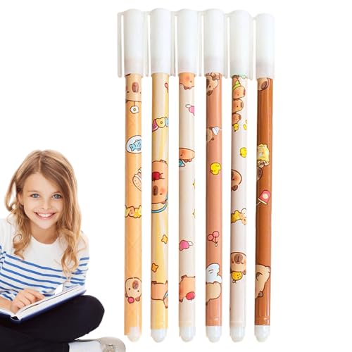 Löschbarer Stift, löschbare Tintenstifte | Set von 6 Capybara -Muster bunte Gelstifte,Mit Radiergummi, Fade-resistenter, Comfort-Grip-Schreibwarenpapier für Kunstskizzierschulenaufgaben Löschbarer Stift, löschbare Tintenstifte | Set von 6 Capybara -Muster bunte Gelstifte,Mit Radiergummi, Fade-resistenter, Comfort-Grip-Schreibwarenpapier für Kunstskizzierschulenaufgaben von Generic