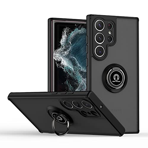 Matte Magnetic Car Ring Holder Mobile Case for Samsung Galaxy S25 S24 S23 S22 S21 S20 Ultra Plus, Kickstand Function Shockproof Back Phone Cover (Black,Note 9) von Generic