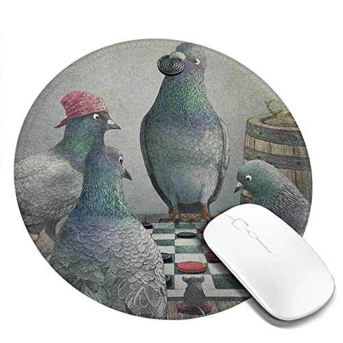 Mauspad, rundes Mauspad, rutschfeste Matte für Gaming, Laptop, Computer, (Pigeons Playing Checkers Funny Game) von Generic