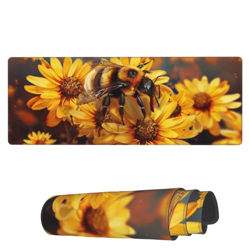 Mauspad Biene Auf Gelbem Blumenfeld Gaming Mauspad rutschfest Mit rutschfest Gummierte Unterseite Schreibtischunterlage, Für Laptops, Arbeitsstudium, Homeoffice, 80x30cm von Generic