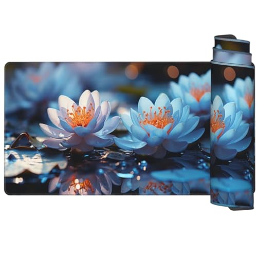 Mauspad Blau Mousepad XXL 700 X 300 mm, Schreibtischunterlage Lotus Mauspad Gaming Mouse Pad, Mousepad mit Verbessert Präzision und Geschwindigkeit, Rutschfeste Gummibasis, Schreibtisch Zubehör Q1150 von Generic