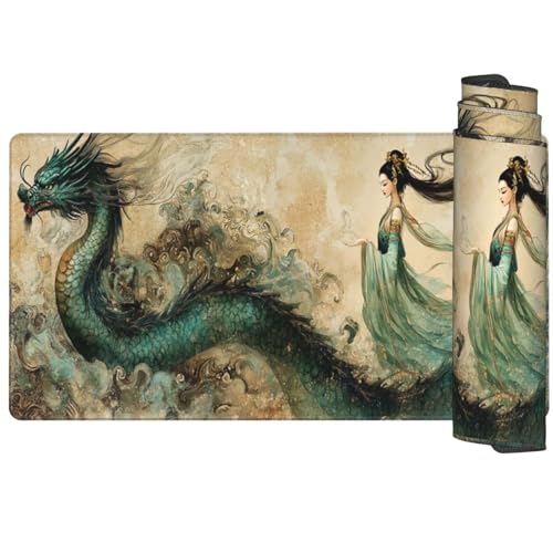 Mauspad Drache Mousepad XXL 800 X 300 mm, Schreibtischunterlage Vintage Mauspad Gaming Mouse Pad, Mousepad mit Verbessert Präzision und Geschwindigkeit, Rutschfeste Gummibasis, Schreibtisch Büro Q1112 von Generic