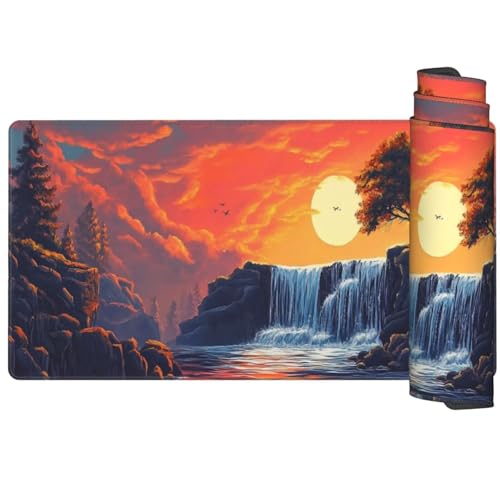 Mauspad Sonnenuntergang Mousepad XXL 700 x 300 x 3mm, Schreibtischunterlage Wasserfall Mauspad Gaming Mouse Pad, Wasserdicht Mousepad, Verbessert Präzision und Geschwindigkeit, Schreibtisch Büro Q1066 von Generic