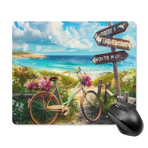 Mauspads, Strand Fahrrad Seestück Vernähte Kanten Mouse Pad Tragbar Schreibtischunterlage Für Homeoffice Computer Büro 25X30cm von Generic