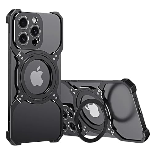 Metallrahmenlose Schutzhülle für iPhone 16 Pro Max/16 Pro, kompatibel mit Magsafe Rotationsständer, Militärqualität, Anti-Fallschutz, minimalistisch, schlank und leicht (Schwarz 2, 16 Pro Max) von Generic
