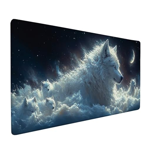 Mond Gaming Mauspad XXL 600x300x3mm, Schreibtischunterlage Wolf Mousepad Groß mit Vernähten Kanten, Rutschfester Gummibasis Mauspad Gaming XXXL Desk Mat, Mouse Pad Groß für Büro, PC, Zuhause K-1583 von Generic