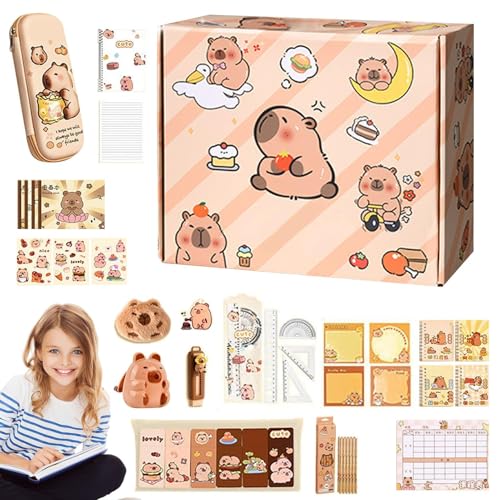 Niedliches Schreibwarenset,Capybara Stifteetui für Kinder - Niedliche Schulbedarf Für Schüler Mit Stift Notizbuch Klebezettel Aufkleber Und Mehr von Generic