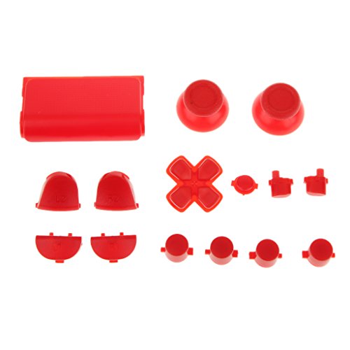 PS4 Controller Zubehör, Rot, Ersatz Thumbstick Cap Button Mod Set Kit, Einfache Installation, Kompatibel mit PS4 JDS-001/011 von Generic