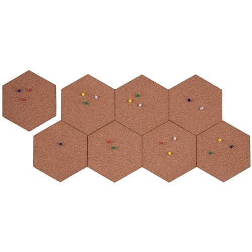 Pack of 8 Cork Pin Board Hexagonal Cork Tiles Self-Adhesive, Thick Natural Cork Tiles with 20 Multicoloured Push Pins, Memo Board for Home, Bulletin Board for Office von Generic